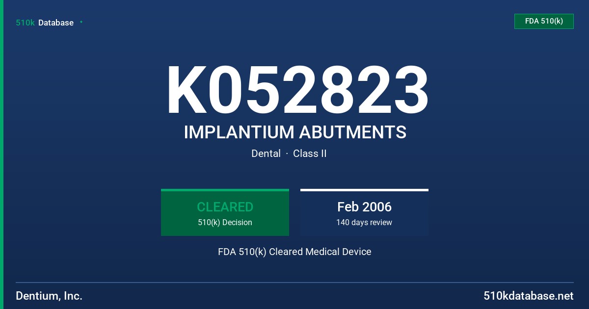 K052823 IMPLANTIUM ABUTMENTS FDA 510(k) Cleared Medical Device