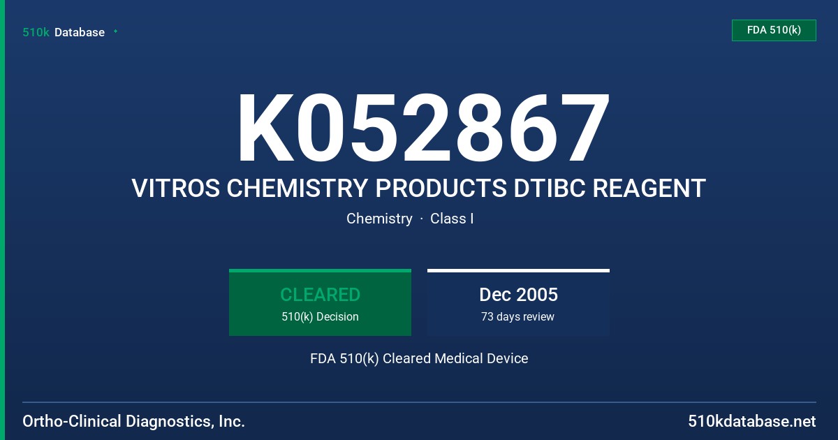 K052867 VITROS CHEMISTRY PRODUCTS DTIBC REAGENT FDA 510(k) Cleared Medical Device