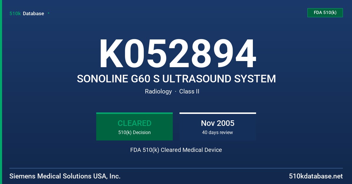 K052894 SONOLINE G60 S ULTRASOUND SYSTEM FDA 510(k) Cleared Medical Device