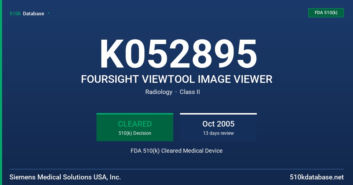 K052895 FOURSIGHT VIEWTOOL IMAGE VIEWER FDA 510(k) Cleared Medical Device