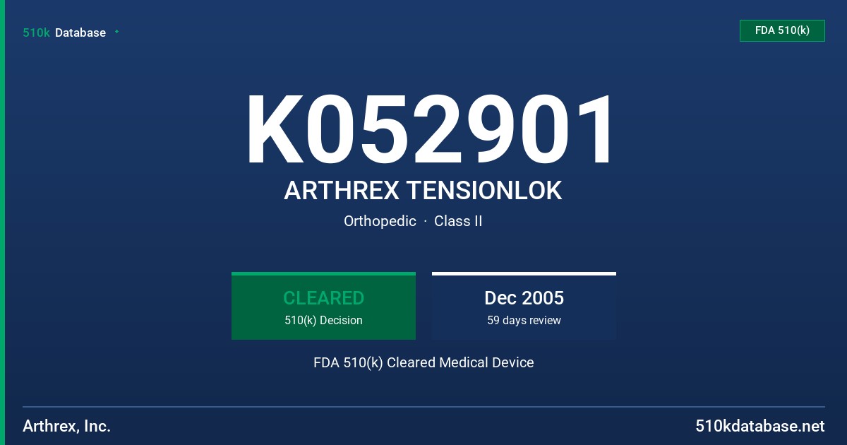 K052901 ARTHREX TENSIONLOK FDA 510(k) Cleared Medical Device