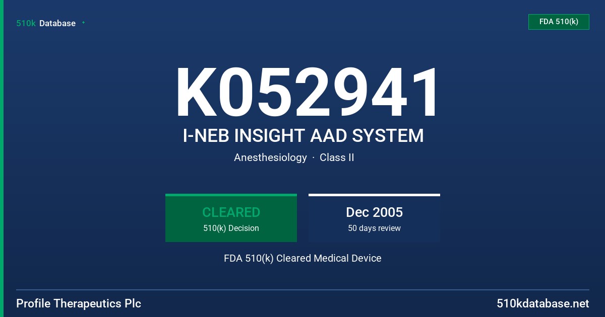 K052941 I-NEB INSIGHT AAD SYSTEM FDA 510(k) Cleared Medical Device