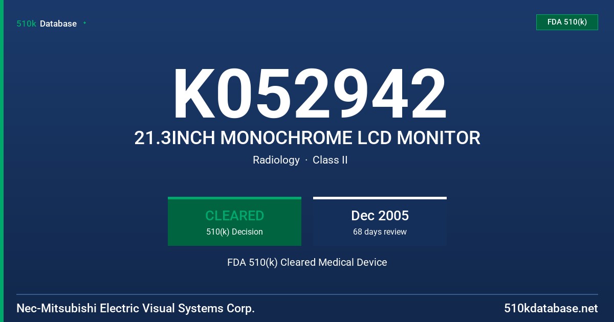 K052942 21.3INCH MONOCHROME LCD MONITOR FDA 510(k) Cleared Medical Device