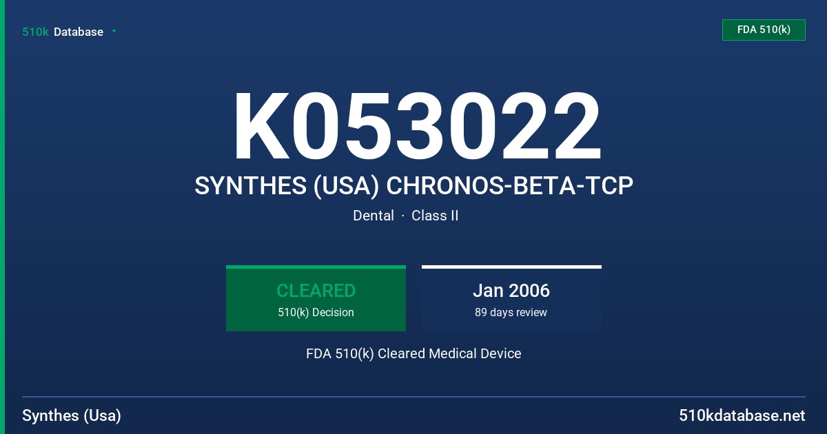 K053022 SYNTHES (USA) CHRONOS-BETA-TCP FDA 510(k) Cleared Medical Device