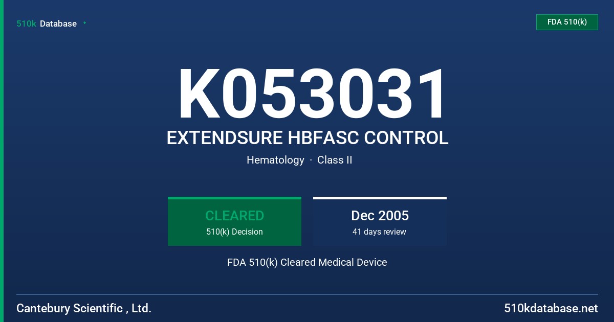 K053031 EXTENDSURE HBFASC CONTROL FDA 510(k) Cleared Medical Device