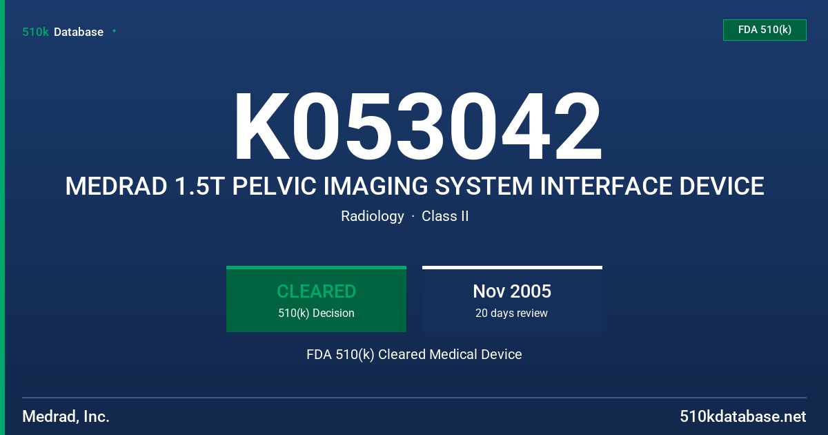 K053042 MEDRAD 1.5T PELVIC IMAGING SYSTEM INTERFACE DEVICE FDA 510(k) Cleared Medical Device