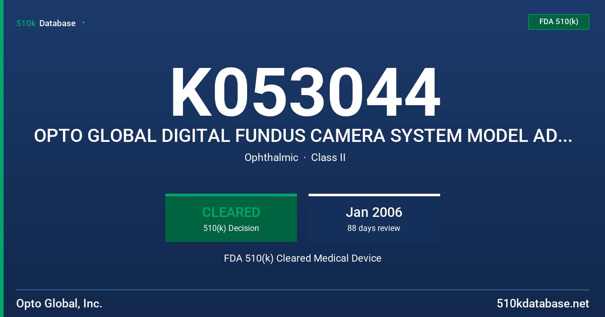 K053044 OPTO GLOBAL DIGITAL FUNDUS CAMERA SYSTEM MODEL ADS 1.5 FDA 510(k) Cleared Medical Device