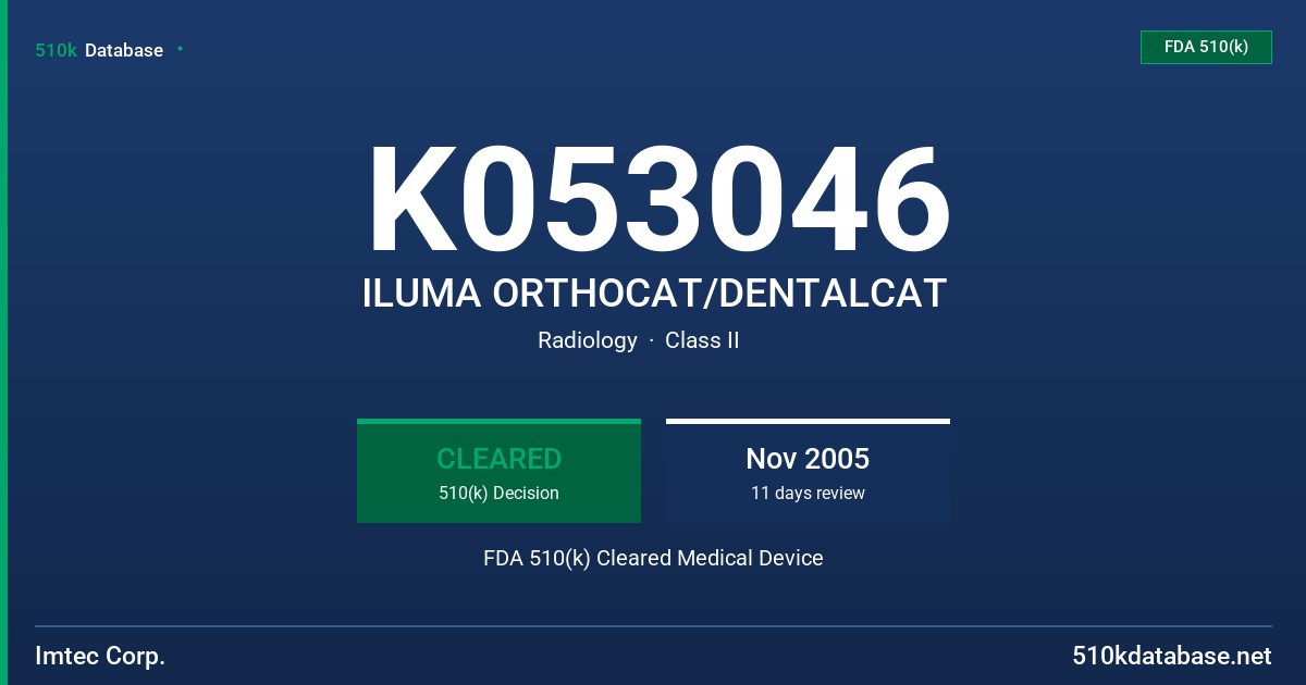 K053046 ILUMA ORTHOCAT/DENTALCAT FDA 510(k) Cleared Medical Device