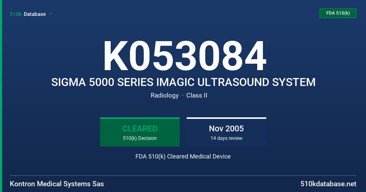 K053084 SIGMA 5000 SERIES IMAGIC ULTRASOUND SYSTEM FDA 510(k) Cleared Medical Device