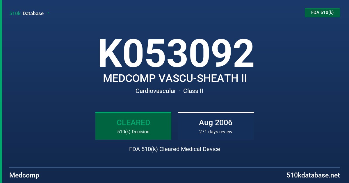 K053092 MEDCOMP VASCU-SHEATH II FDA 510(k) Cleared Medical Device