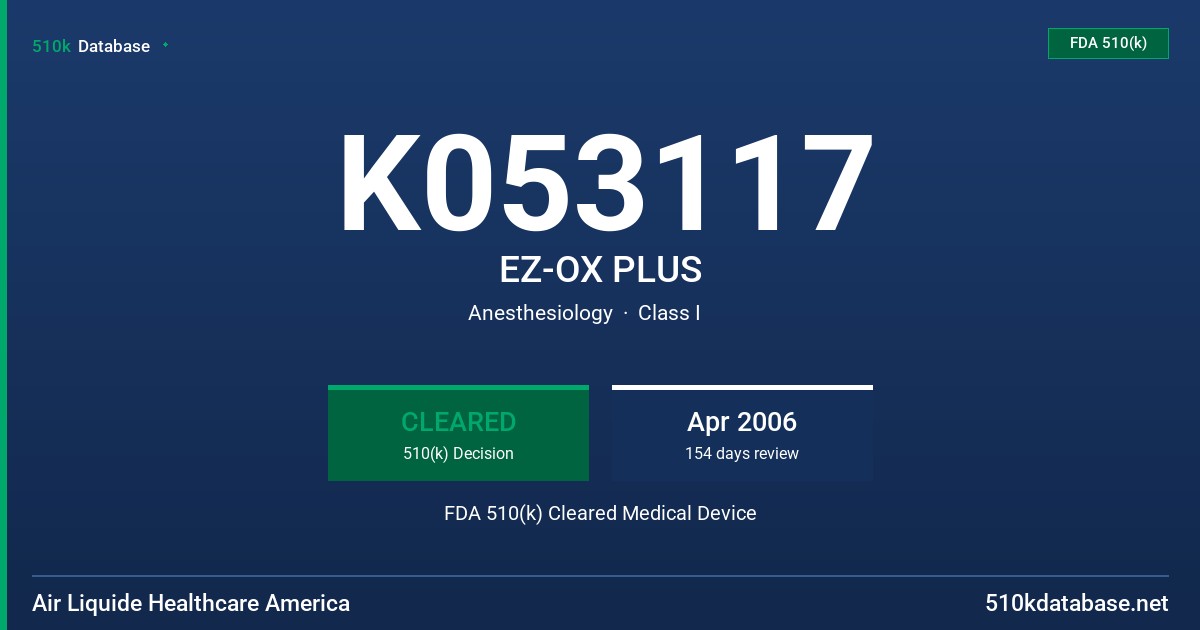 K053117 EZ-OX PLUS FDA 510(k) Cleared Medical Device