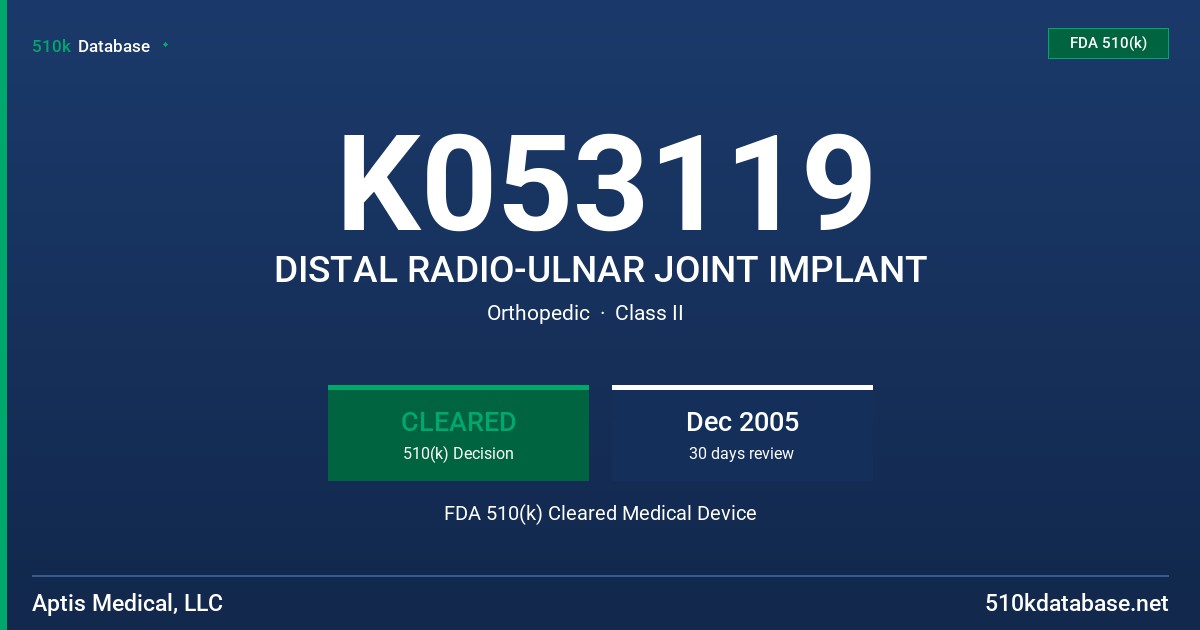 K053119 DISTAL RADIO-ULNAR JOINT IMPLANT FDA 510(k) Cleared Medical Device