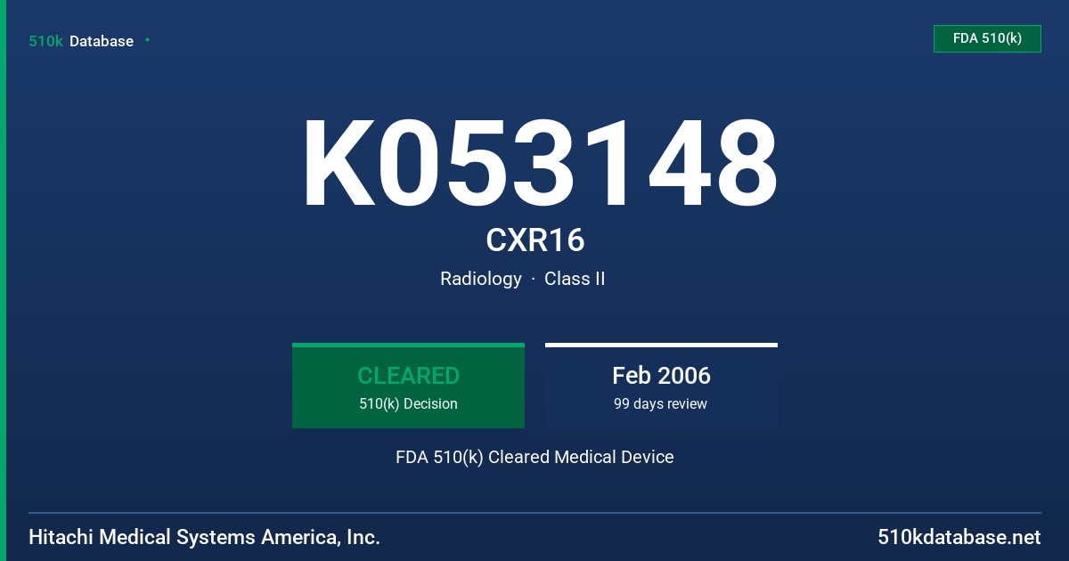 K053148 CXR16 FDA 510(k) Cleared Medical Device