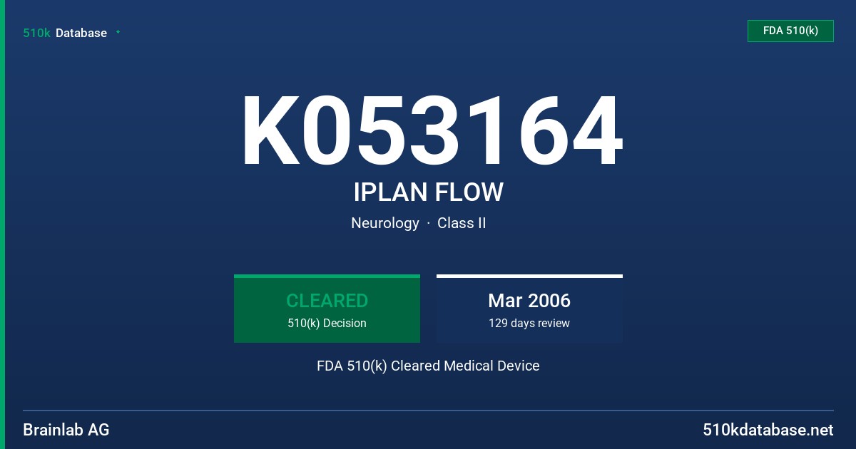 K053164 IPLAN FLOW FDA 510(k) Cleared Medical Device