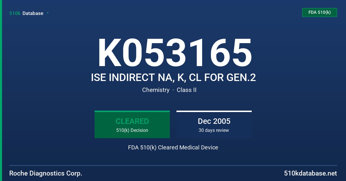 K053165 ISE INDIRECT NA, K, CL FOR GEN.2 FDA 510(k) Cleared Medical Device