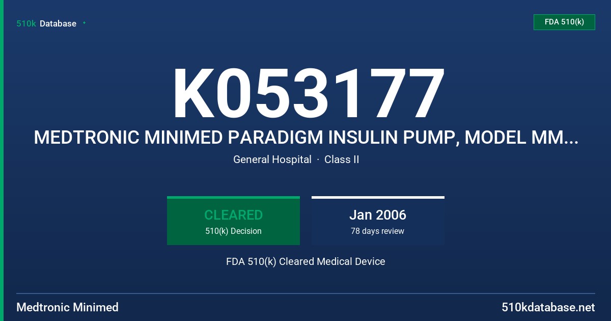 K053177 MEDTRONIC MINIMED PARADIGM INSULIN PUMP, MODEL MMT-712E FDA 510(k) Cleared Medical Device