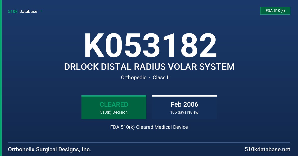 K053182 DRLOCK DISTAL RADIUS VOLAR SYSTEM FDA 510(k) Cleared Medical Device