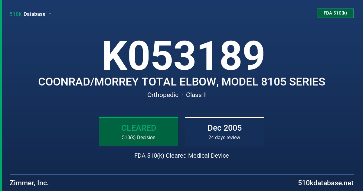 K053189 COONRAD/MORREY TOTAL ELBOW, MODEL 8105 SERIES FDA 510(k) Cleared Medical Device