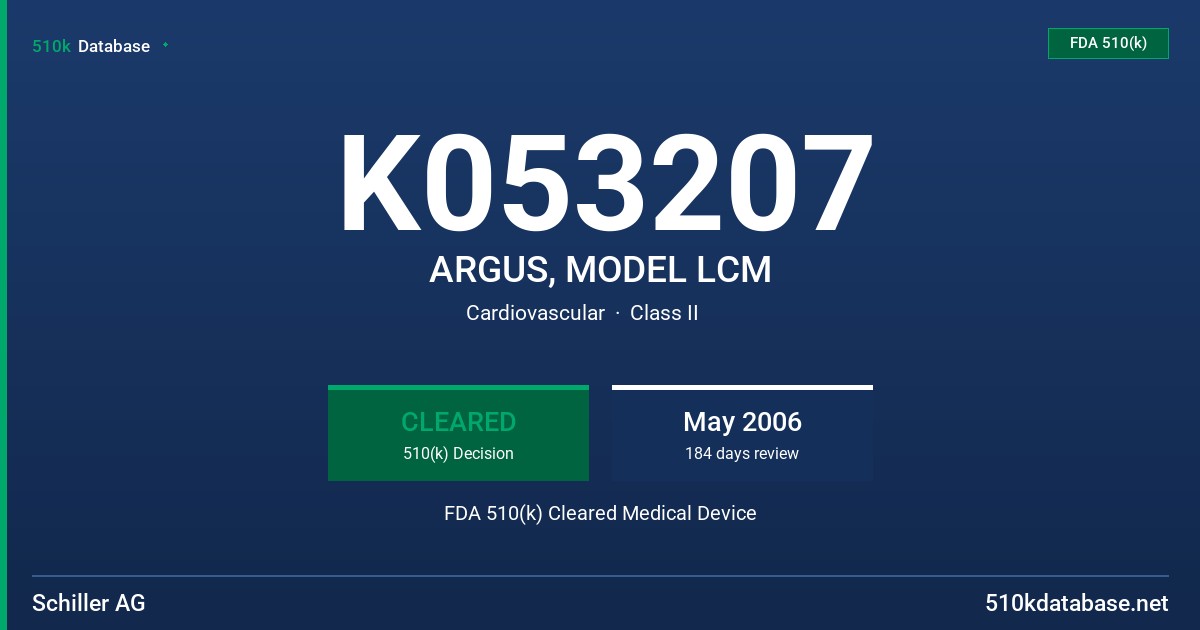 K053207 ARGUS, MODEL LCM FDA 510(k) Cleared Medical Device