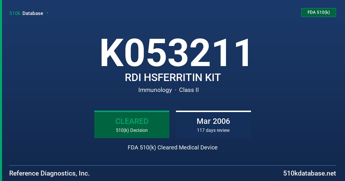 K053211 RDI HSFERRITIN KIT FDA 510(k) Cleared Medical Device