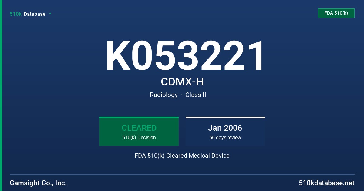 K053221 CDMX-H FDA 510(k) Cleared Medical Device