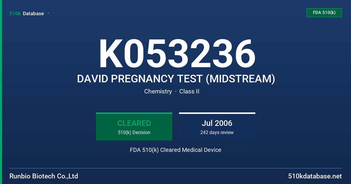 K053236 DAVID PREGNANCY TEST (MIDSTREAM) FDA 510(k) Cleared Medical Device