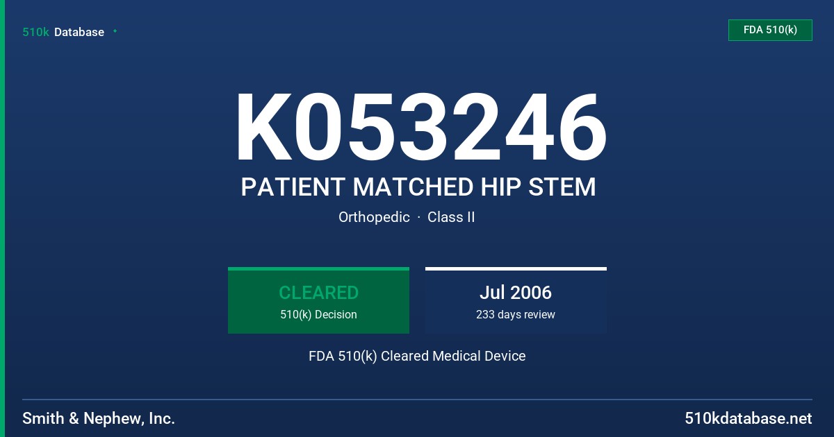 K053246 PATIENT MATCHED HIP STEM FDA 510(k) Cleared Medical Device