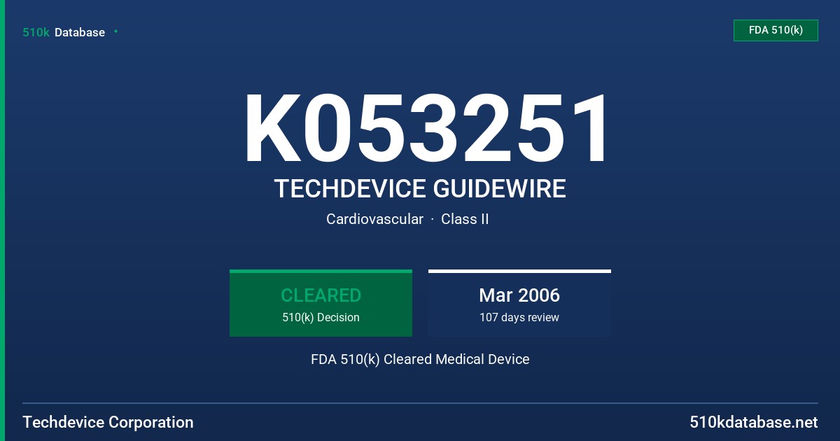 K053251 TECHDEVICE GUIDEWIRE FDA 510(k) Cleared Medical Device