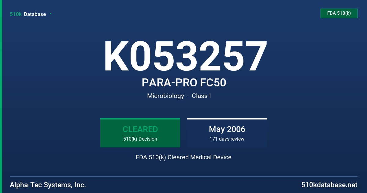 K053257 PARA-PRO FC50 FDA 510(k) Cleared Medical Device