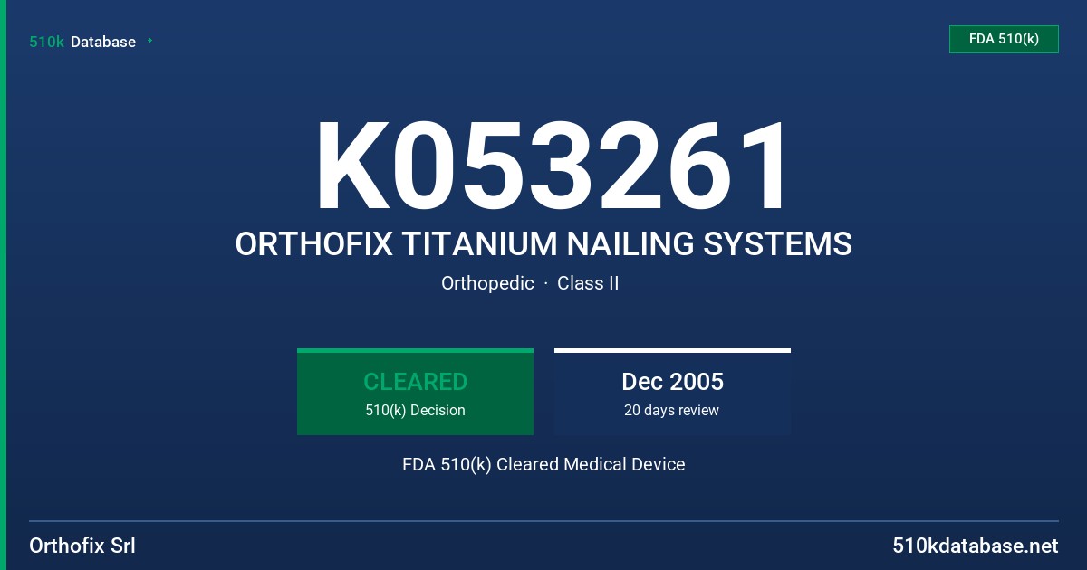K053261 ORTHOFIX TITANIUM NAILING SYSTEMS FDA 510(k) Cleared Medical Device