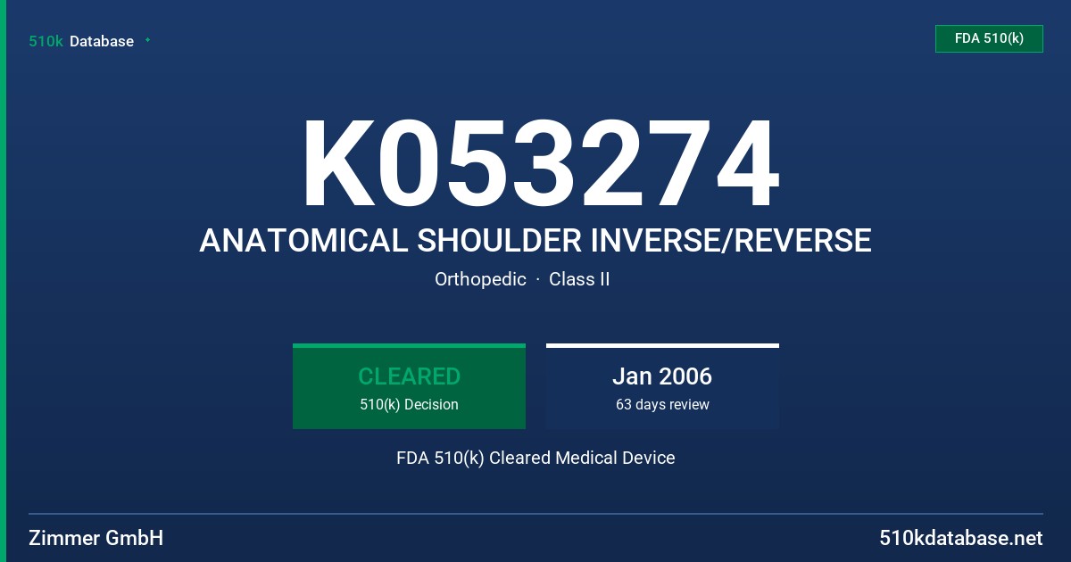 K053274 ANATOMICAL SHOULDER INVERSE/REVERSE FDA 510(k) Cleared Medical Device