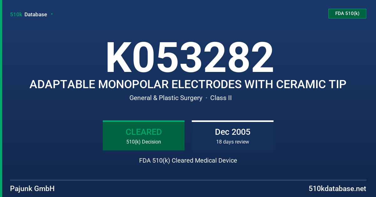 K053282 ADAPTABLE MONOPOLAR ELECTRODES WITH CERAMIC TIP FDA 510(k) Cleared Medical Device