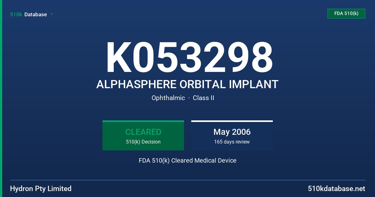 K053298 ALPHASPHERE ORBITAL IMPLANT FDA 510(k) Cleared Medical Device