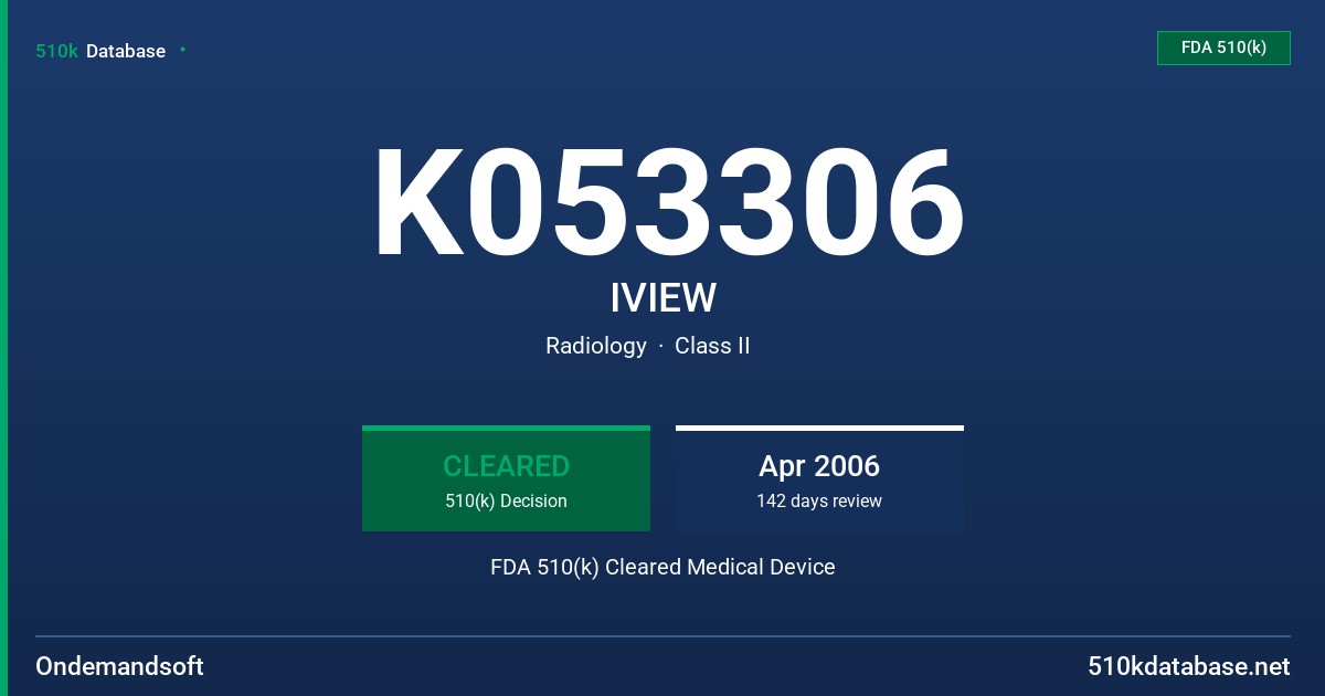 K053306 IVIEW FDA 510(k) Cleared Medical Device