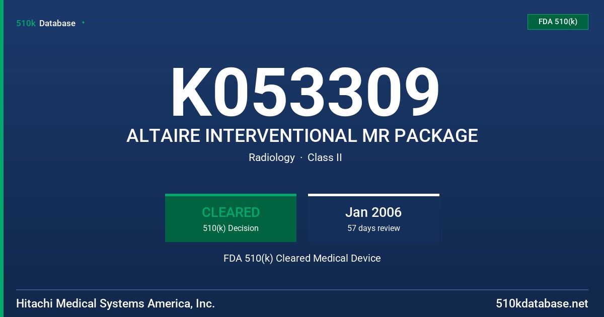 K053309 ALTAIRE INTERVENTIONAL MR PACKAGE FDA 510(k) Cleared Medical Device