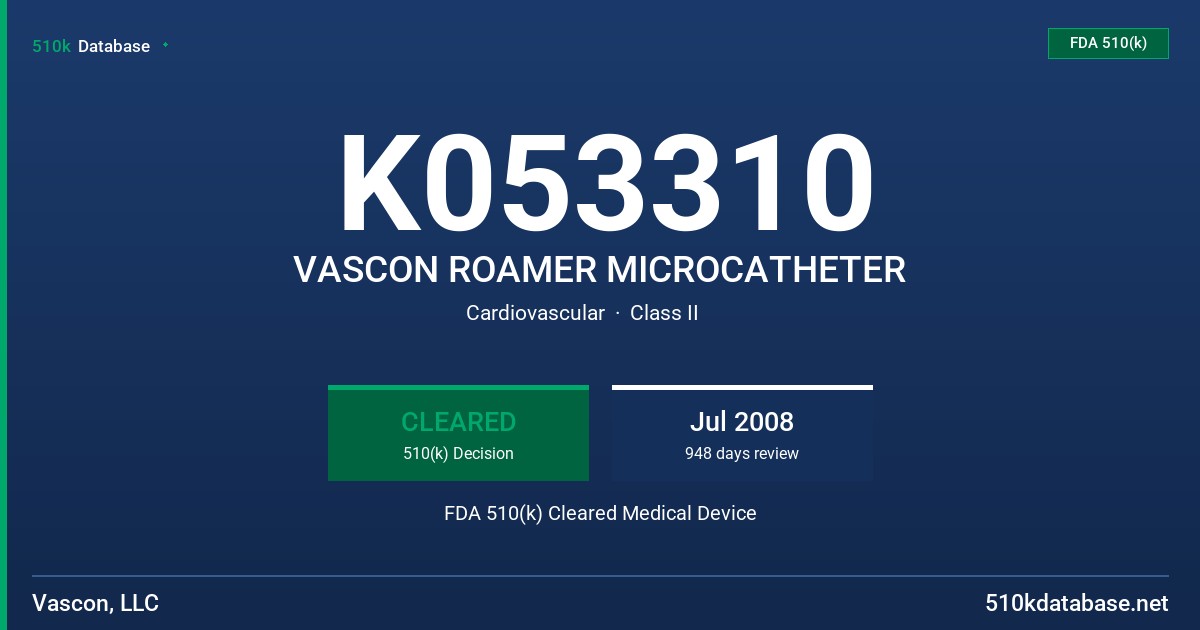 K053310 VASCON ROAMER MICROCATHETER FDA 510(k) Cleared Medical Device