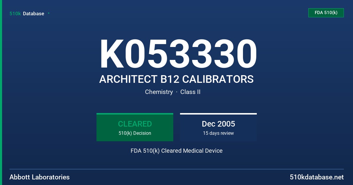 K053330 ARCHITECT B12 CALIBRATORS FDA 510(k) Cleared Medical Device