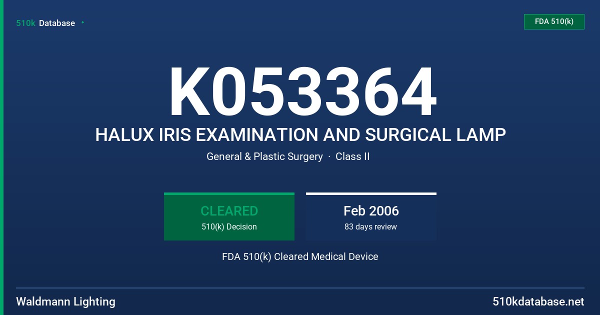 K053364 HALUX IRIS EXAMINATION AND SURGICAL LAMP FDA 510(k) Cleared Medical Device