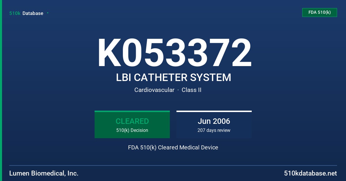 K053372 LBI CATHETER SYSTEM FDA 510(k) Cleared Medical Device
