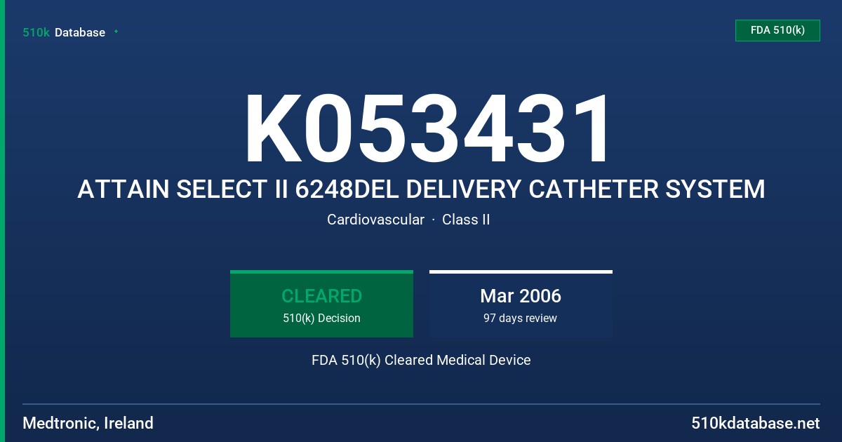K053431 ATTAIN SELECT II 6248DEL DELIVERY CATHETER SYSTEM FDA 510(k) Cleared Medical Device