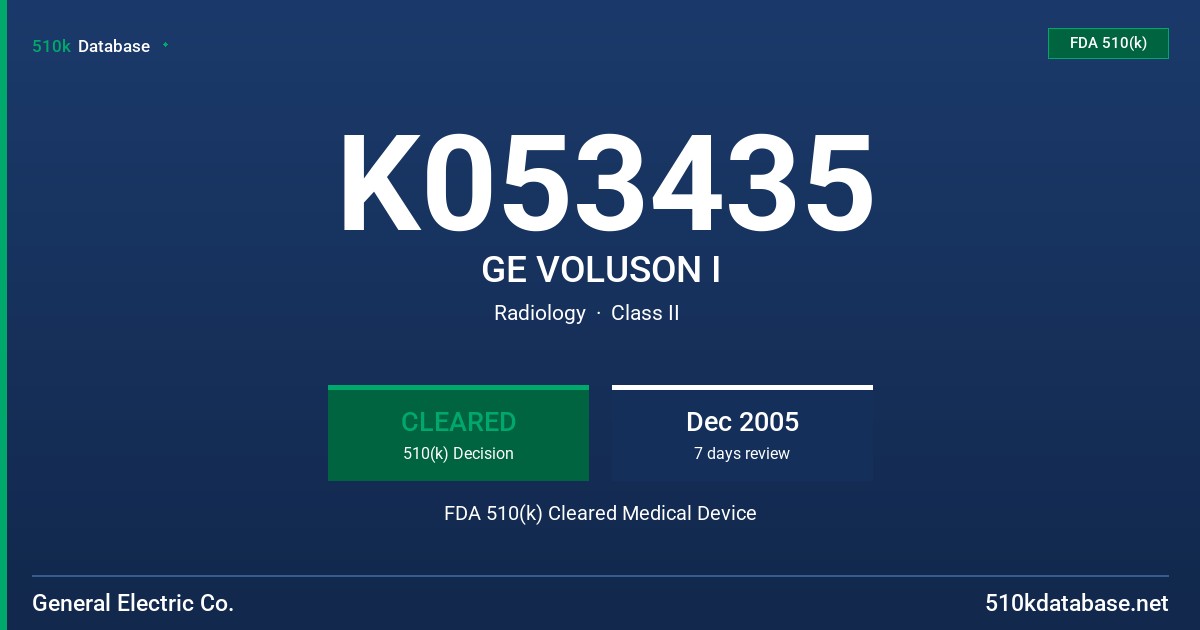 K053435 GE VOLUSON I FDA 510(k) Cleared Medical Device
