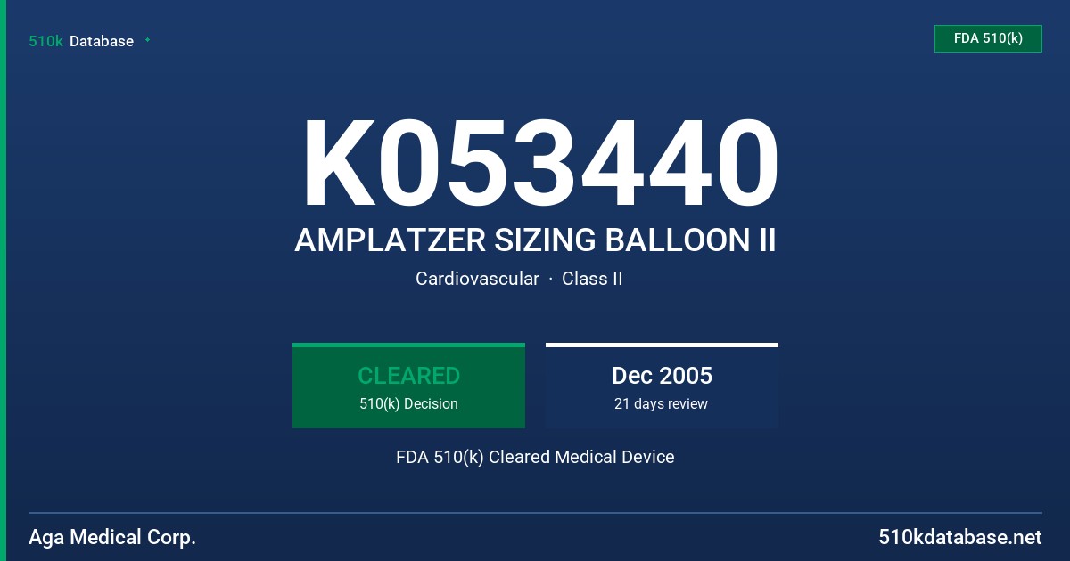 K053440 AMPLATZER SIZING BALLOON II FDA 510(k) Cleared Medical Device