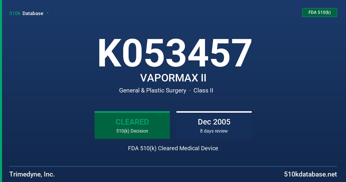 K053457 VAPORMAX II FDA 510(k) Cleared Medical Device