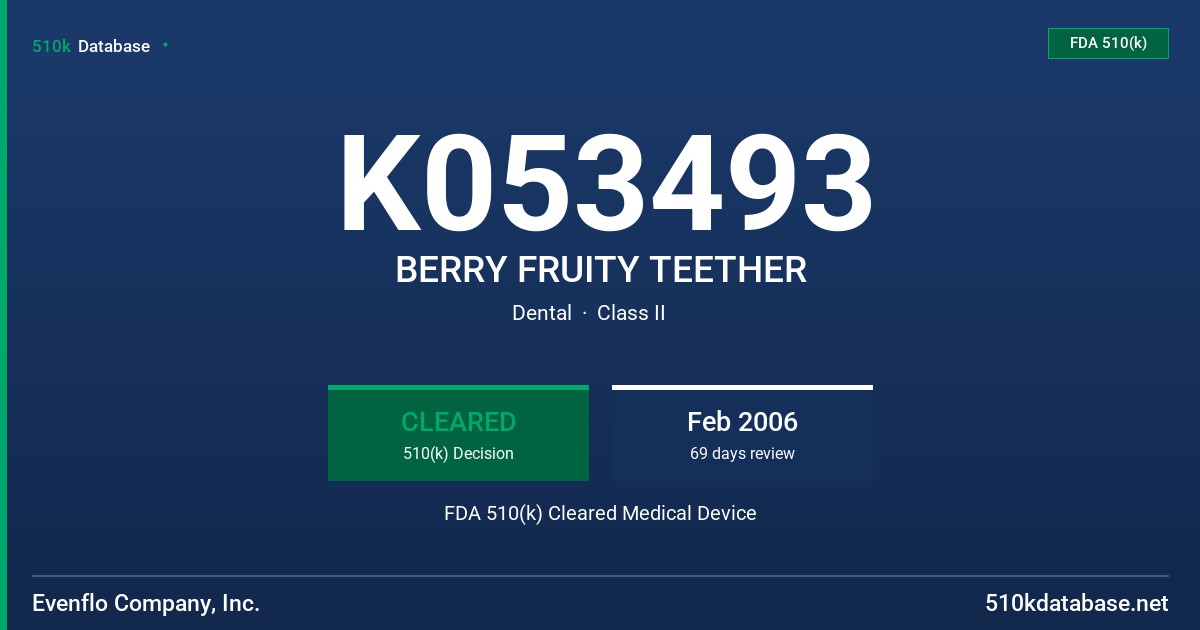 K053493 BERRY FRUITY TEETHER FDA 510(k) Cleared Medical Device