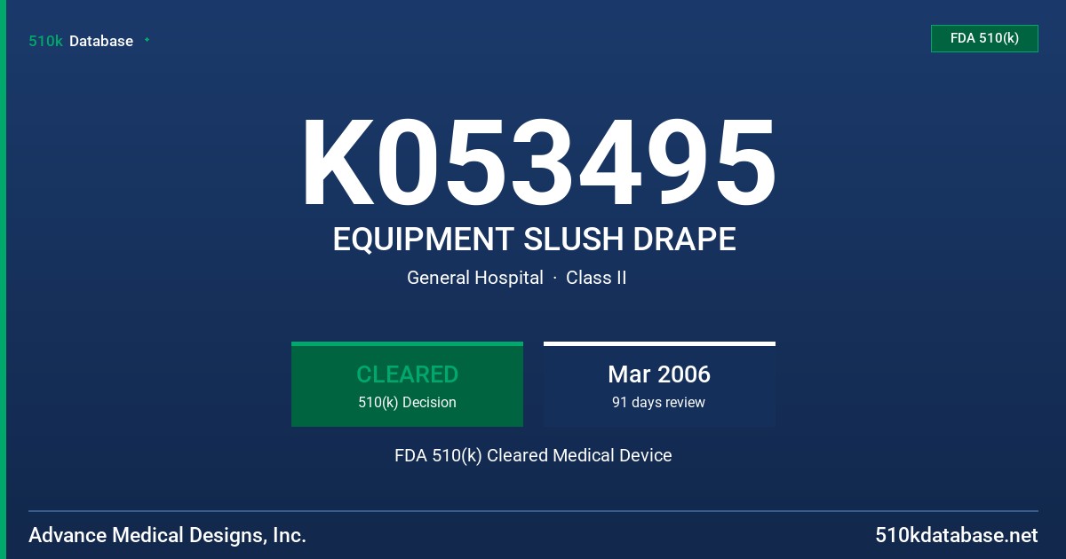 K053495 EQUIPMENT SLUSH DRAPE FDA 510(k) Cleared Medical Device