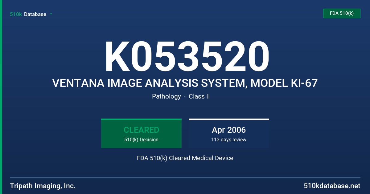 K053520 VENTANA IMAGE ANALYSIS SYSTEM, MODEL KI-67 FDA 510(k) Cleared Medical Device