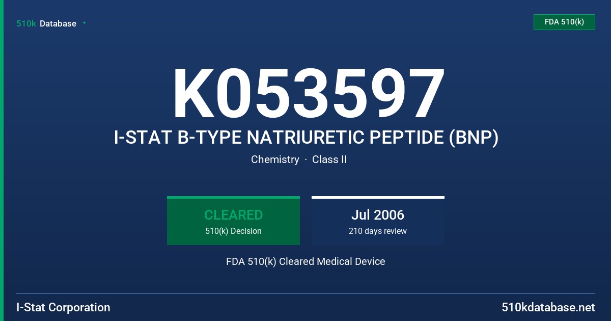 K053597 I-STAT B-TYPE NATRIURETIC PEPTIDE (BNP) FDA 510(k) Cleared Medical Device