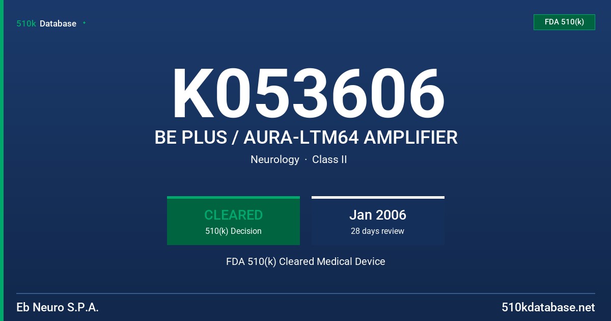 K053606 BE PLUS / AURA-LTM64 AMPLIFIER FDA 510(k) Cleared Medical Device