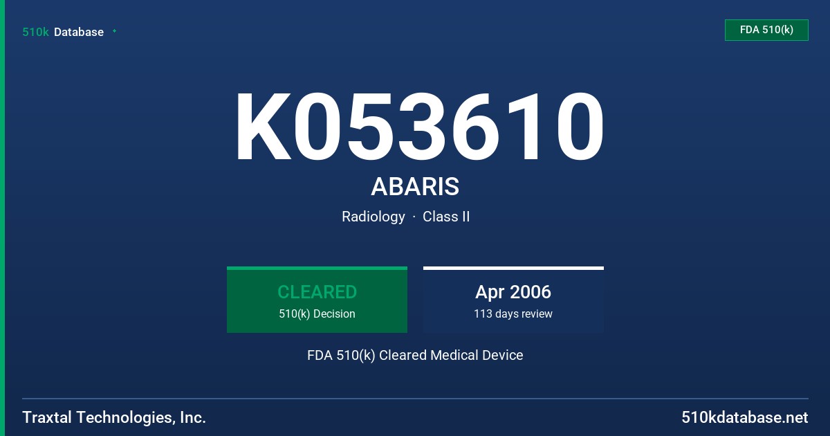 K053610 ABARIS FDA 510(k) Cleared Medical Device
