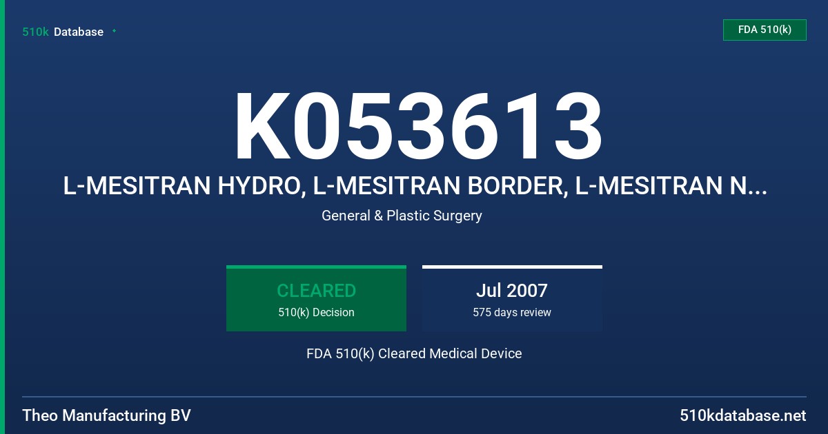 K053613 L-MESITRAN HYDRO, L-MESITRAN BORDER, L-MESITRAN NET, L-MESITRAN ACTIVE FDA 510(k) Cleared Medical Device